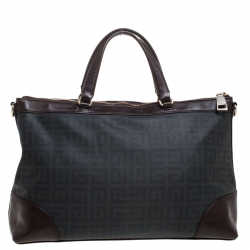 Pre Owned حقيبة يد جيفنشي جلد وكانفاس مقوي مونوغرامية بنية / سوداء