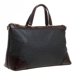 Pre Owned حقيبة يد جيفنشي جلد وكانفاس مقوي مونوغرامية بنية / سوداء