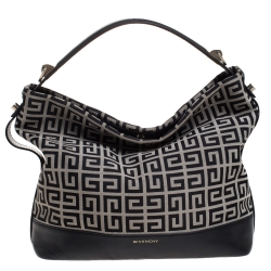 Pre Owned Givenchy Black/Grey Monogram Canvas and Leather Hobo