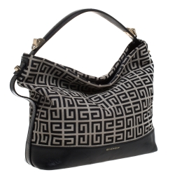 Pre Owned Givenchy Black/Grey Monogram Canvas and Leather Hobo