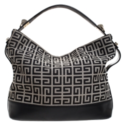 Pre Owned Givenchy Black/Grey Monogram Canvas and Leather Hobo