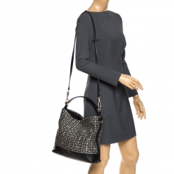 Pre Owned Givenchy Black/Grey Monogram Canvas and Leather Hobo