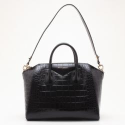 Givenchy Black Croc Embossed Medium Antigona Satchel