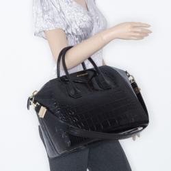 Givenchy Black Croc Embossed Medium Antigona Satchel