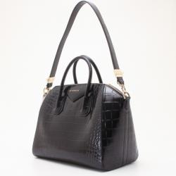Givenchy Black Croc Embossed Medium Antigona Satchel
