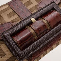 Pre Owned Givenchy Monogram Croc Embossed Small Shoulder Bag