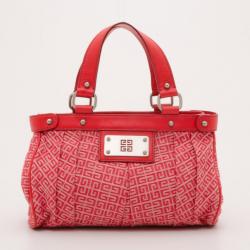 Pre Owned Givenchy Red Monogram Tucked Pleated Tote