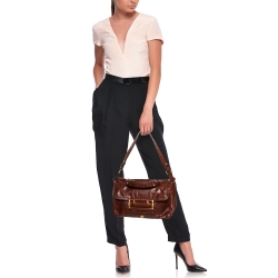 مملوكة مسبقًا حقيبة جيفنشي ايست ويست إبزيم يد علوية جلد بني 