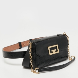 مملوكة مسبقًا Givenchy Black Glossy Leather Belt Mystic Shoulder Bag