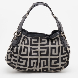 Pre Owned Givenchy Black/Grey Monogram Canvas and Leather Hobo