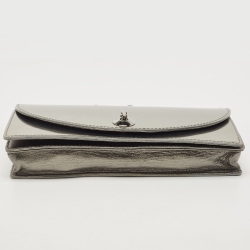 Pre Owned Versace Silver Mirrored Leather Flap Chain Shoulder Bag
