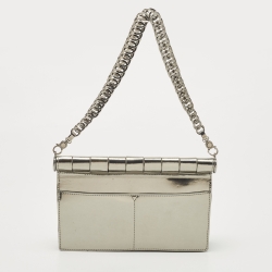 Pre Owned Versace Silver Mirrored Leather Flap Chain Shoulder Bag