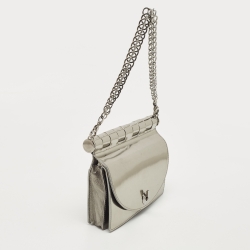 Pre Owned Versace Silver Mirrored Leather Flap Chain Shoulder Bag
