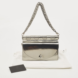 Pre Owned Versace Silver Mirrored Leather Flap Chain Shoulder Bag