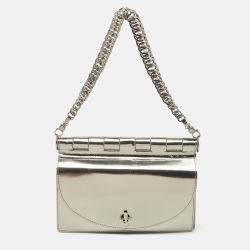 Pre Owned Versace Silver Mirrored Leather Flap Chain Shoulder Bag