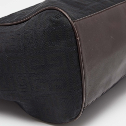 Pre Owned حقيبة يد جيفنشي سحاب مزدوج جلد و كانفاس مونوغرامي بنيه شوكليت 