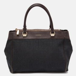 Pre Owned Givenchy Chocolate Brown Monogram Canvas and Leather Double Zip Tote