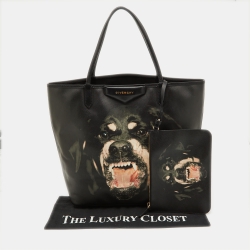Pre Owned Givenchy Black Coated Canvas and Leather Rottweiler Medium Antigona Tote