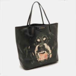 Pre Owned Givenchy Black Coated Canvas and Leather Rottweiler Medium Antigona Tote