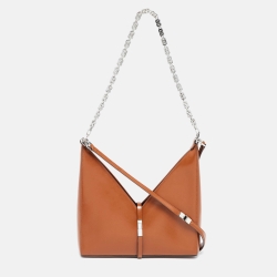 Pre Owned Givenchy Brown Glossy Leather Cut Out Chain Bag