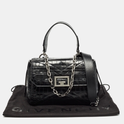 مملوكة مسبقًا Givenchy Black Croc Embossed Leather Small ID Flap Top Handle Bag