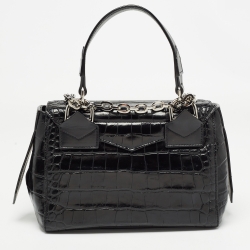 مملوكة مسبقًا Givenchy Black Croc Embossed Leather Small ID Flap Top Handle Bag
