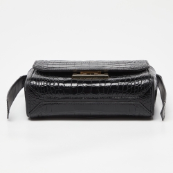 مملوكة مسبقًا Givenchy Black Croc Embossed Leather Mini Eden Top Handle Bag
