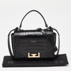 مملوكة مسبقًا Givenchy Black Croc Embossed Leather Mini Eden Top Handle Bag