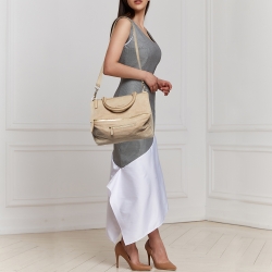 Givenchy Beige Nubuck Croc Embossed Leather Pandora Top Handle Bag