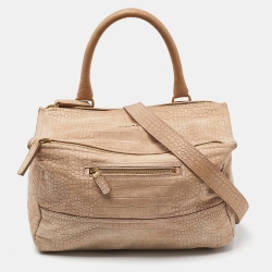 Givenchy Beige Nubuck Croc Embossed Leather Pandora Top Handle Bag