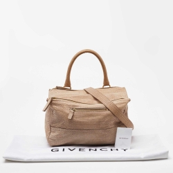 Givenchy Beige Nubuck Croc Embossed Leather Pandora Top Handle Bag