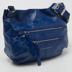 Pre Owned Givenchy Blue Patent Leather Double Zip Hobo