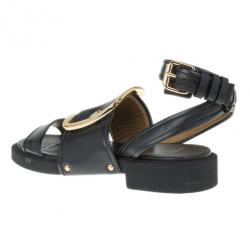 Givenchy Black Leather Victor Buckle Flat Sandals Size 37