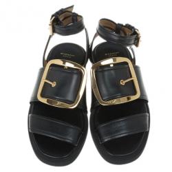 Givenchy Black Leather Victor Buckle Flat Sandals Size 37