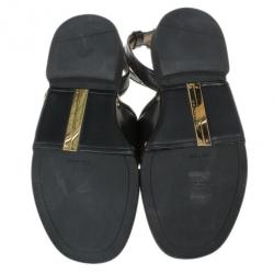 Givenchy Black Leather Victor Buckle Flat Sandals Size 37
