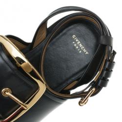 Givenchy Black Leather Victor Buckle Flat Sandals Size 37