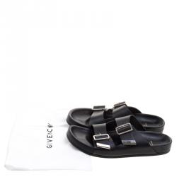 Givenchy Black Leather Buckle Detail Flat Slides Size 39