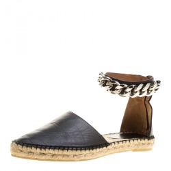 Givenchy Black Leather Chain Detail Espadrilles Size 38