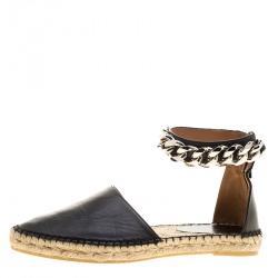 Givenchy Black Leather Chain Detail Espadrilles Size 38