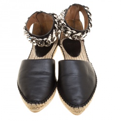 Givenchy Black Leather Chain Detail Espadrilles Size 38