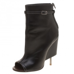Givenchy Black Leather Screw Heel Peep Toe Booties Size 37