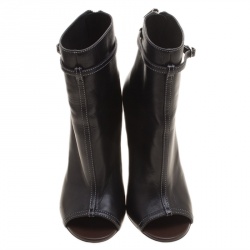 Givenchy Black Leather Screw Heel Peep Toe Booties Size 37