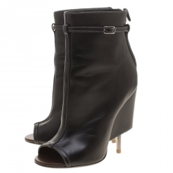 Givenchy Black Leather Screw Heel Peep Toe Booties Size 37