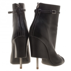 Givenchy Black Leather Screw Heel Peep Toe Booties Size 37