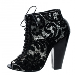 مملوكة مسبقًا بوت للكاحل جيفنشي أسود برباط مقدمة مفتوحة مقاس 38