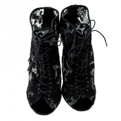 مملوكة مسبقًا بوت للكاحل جيفنشي أسود برباط مقدمة مفتوحة مقاس 38