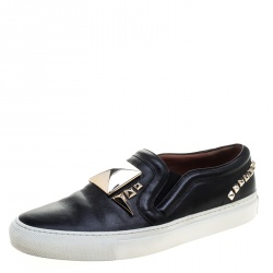 Givenchy Black Leather Studded Slip On Sneakers Size 38