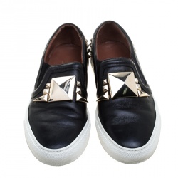 Givenchy Black Leather Studded Slip On Sneakers Size 38
