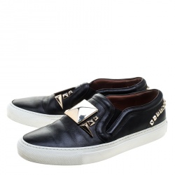Givenchy Black Leather Studded Slip On Sneakers Size 38