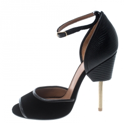 Pre Owned صندل جيفنشي سيور كاحل ماتيلدا جلد وقطيفة أسود مقاس 39